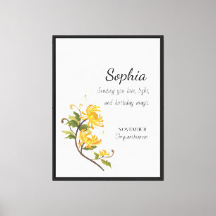 November Chrysanthemum Personalised Birthday Canvas Print