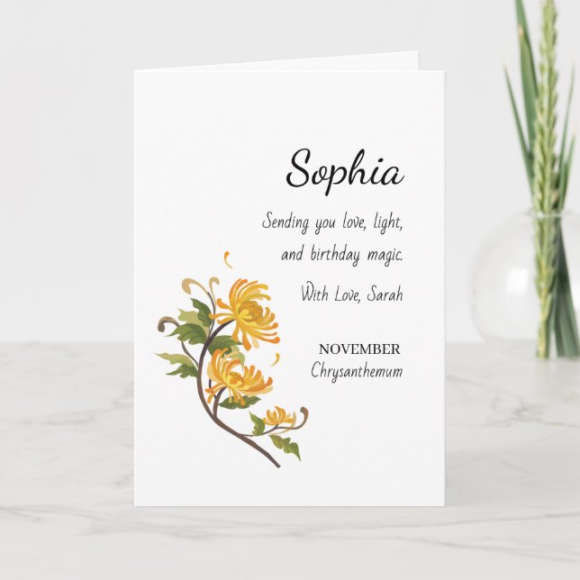 November Chrysanthemum Personalised Birthday Card (Front)