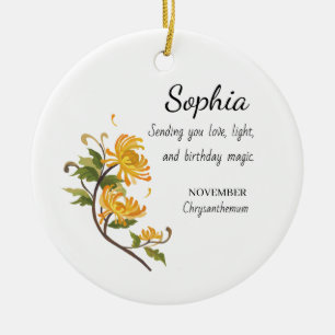 November Chrysanthemum Personalised Birthday Ceramic Tree Decoration