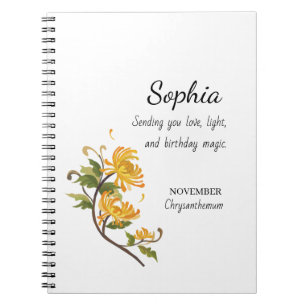 November Chrysanthemum Personalised Birthday Notebook