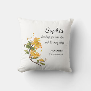 November Chrysanthemum Personalized Birthday Cushion