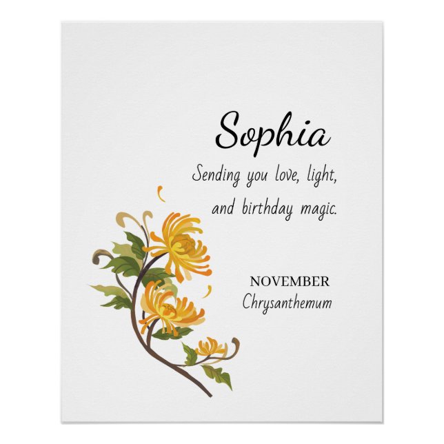 November Chrysanthemum Personalized Birthday Poster (Front)