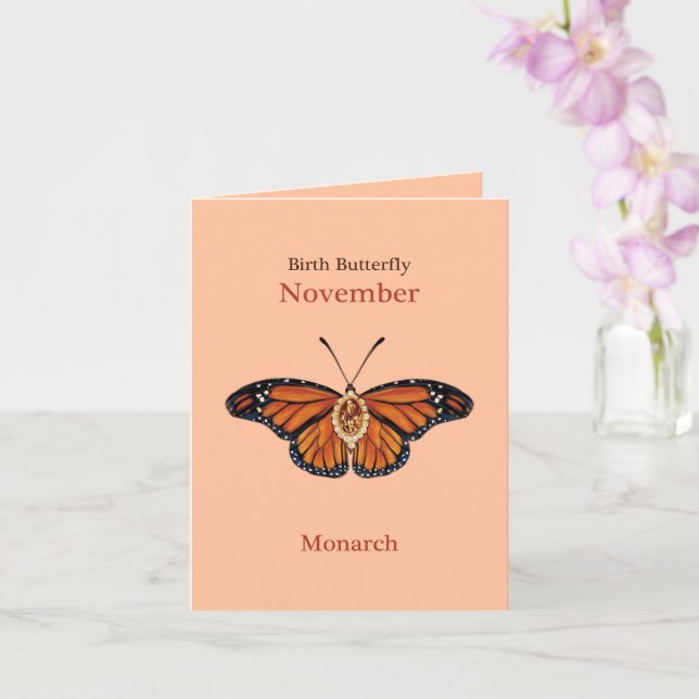 November Citrine Gemstone Monarch Butterfly Design Card (Orchid)