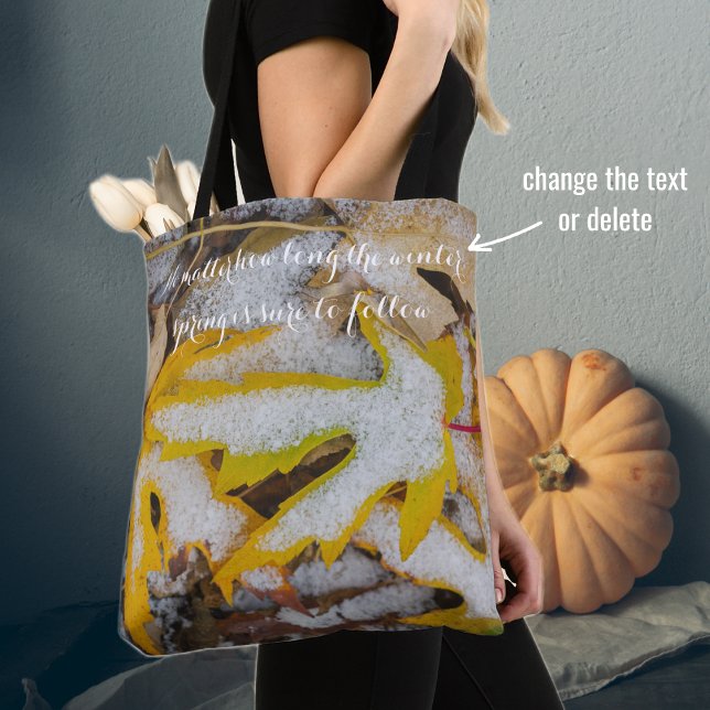 November forest: Yellow leaves beneath the snow Tote Bag (Creator Uploaded)
