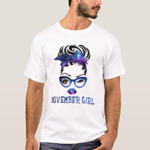 November Girl Galaxy Wink Eye Messy Bun Glasses T-Shirt