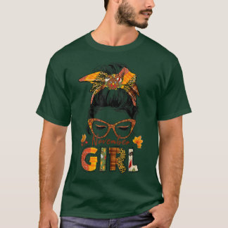 November Girl Messy Bun Happy Fall Vibes Halloween T-Shirt