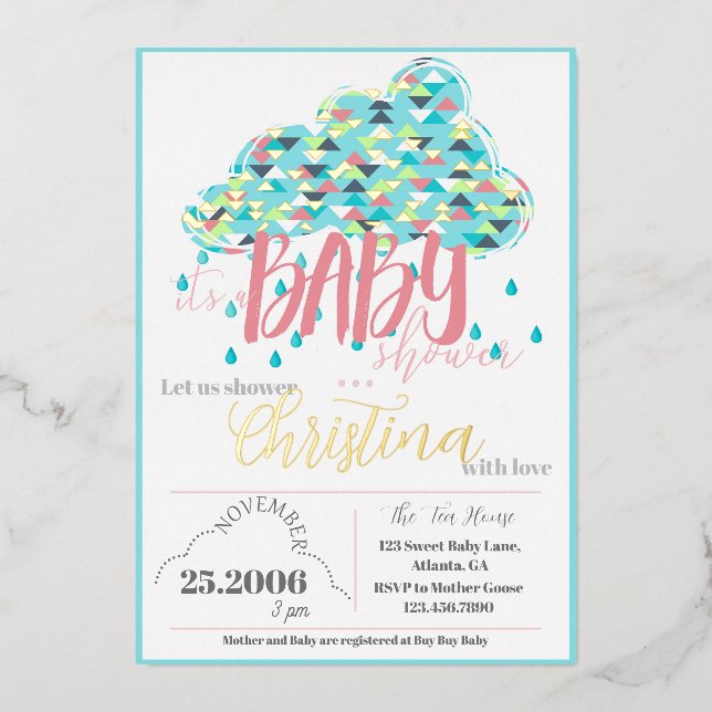November Gold Foil Modern Baby Shower Invitation (Front)