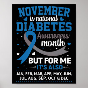 November Is Diabetes Awareness Month Blue And Grey Poster