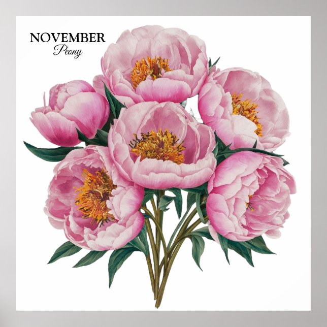November Peony Bloom - Personalized Birthday Gift Poster (Front)