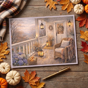 November Porch Scene Floral Watercolor Art Postcard