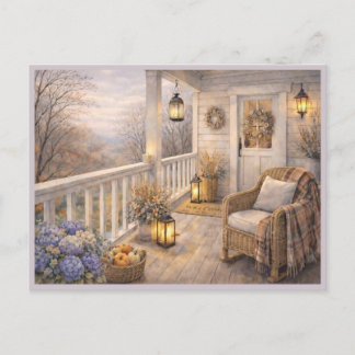 November Porch Scene Watercolor Art Postcard