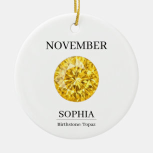 November Topaz Personalised Birthday Ceramic Tree Decoration