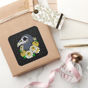 November's Mums & Crow Skull Square Sticker