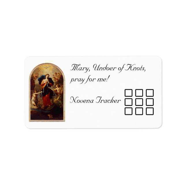 Novena Tracker, Mary Undoer of Knots Label (Front)