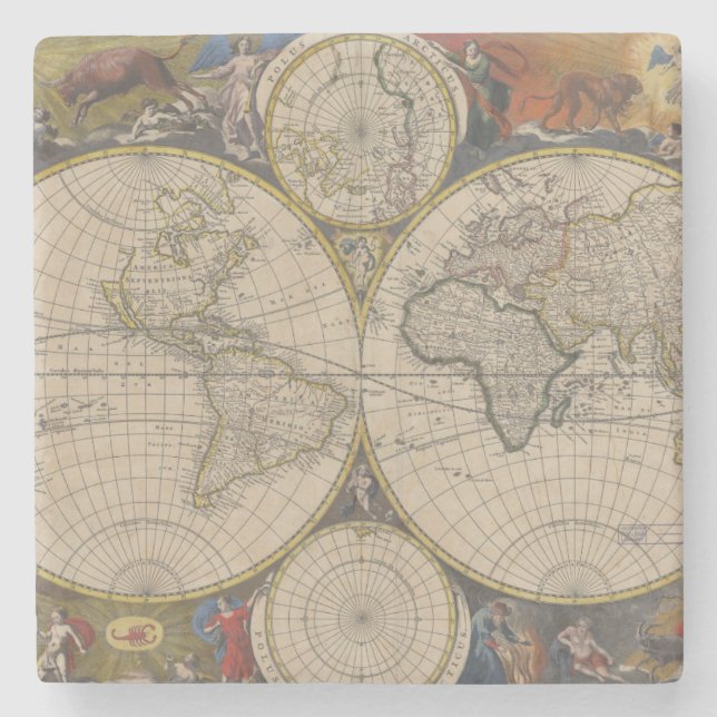 Novissima Totius Terrarum Orbis Tabula Map Stone Coaster (Front)