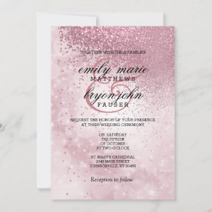 Now and Forever Pink Glitter Wedding Invitation