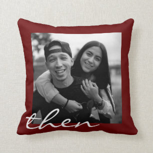 Now and Then Love Story Two Photo Anniversary Cushion