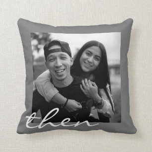 Now and Then Love Story Two Photo Anniversary Cushion