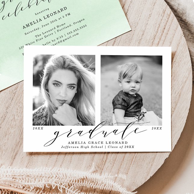 Now and Then Mint Green Photo Graduation Party Invitation (Creator Uploaded)