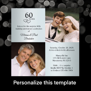 Now and Then Photo Surprise 60th Anniversary Party Invitation
