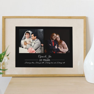 Now and Then Photos Silver Text Anniversary Photo  Poster