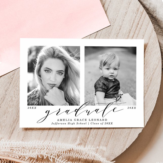 Now and Then Pink Photo Graduation Announcement (Creator Uploaded)