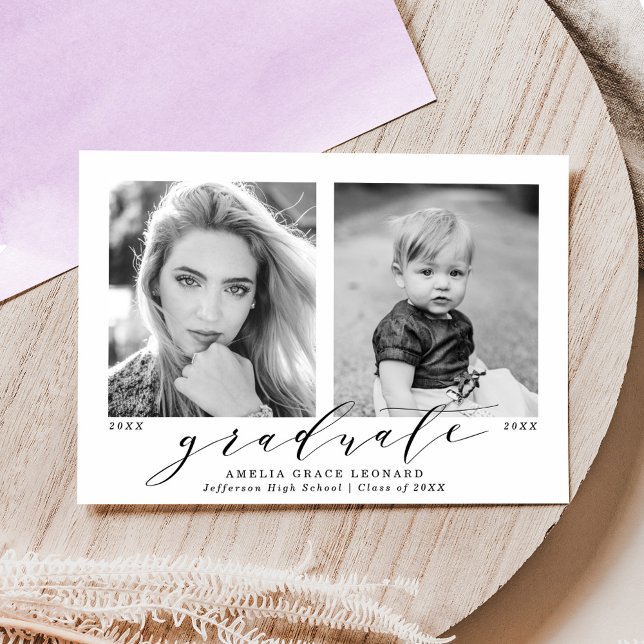 Now and Then Purple Photo Graduation Announcement (Creator Uploaded)