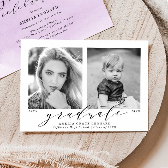 Now and Then Purple Photo Graduation Party Invitation (Creator Uploaded)