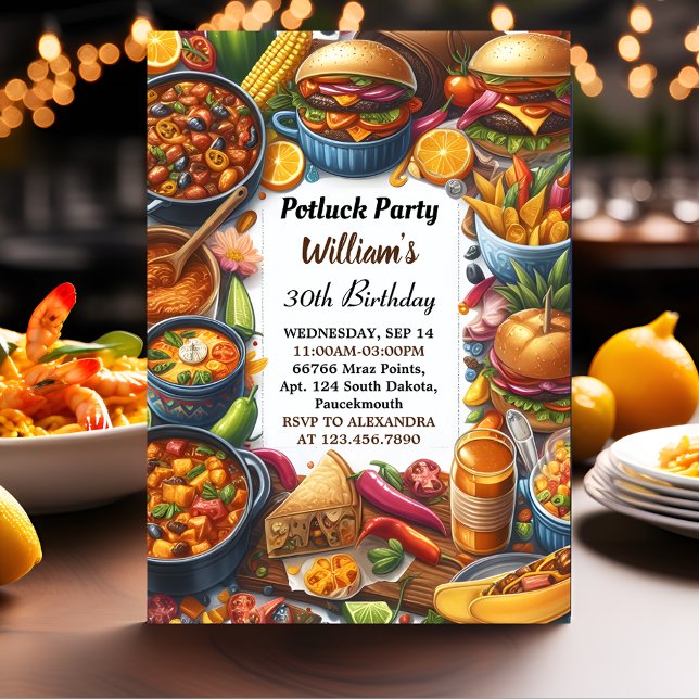 Now Bbq Taco Chef Soup Potluck Party 50th Birthday Invitation (Creator Uploaded)