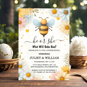 Now Bug Daisy Bloom Rustic Busy Bee Gender Reveal Invitation