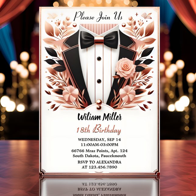 Now Chic Suit Award Men Adult Tuxedo 18th Birthday Invitation (Creator Uploaded)