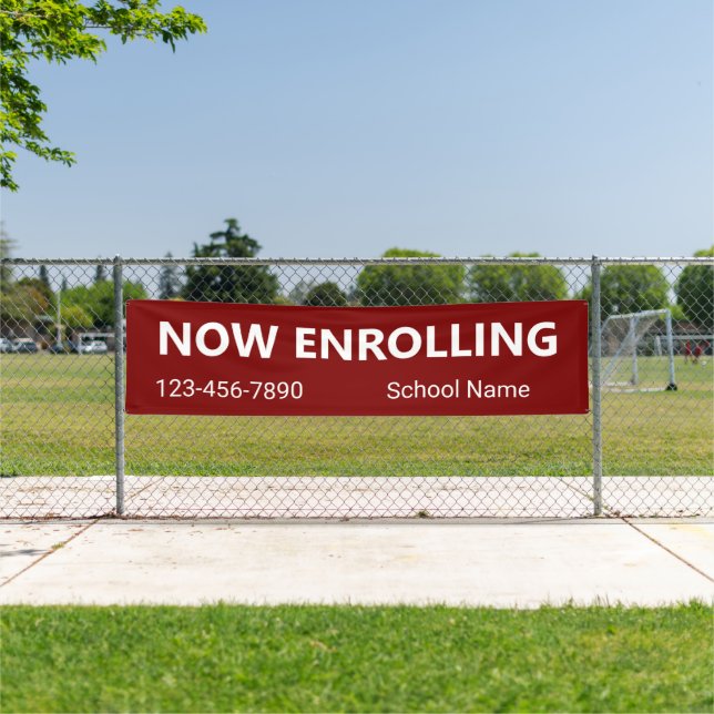 Now Enrolling Deep Red White School Name Phone No. Banner (Insitu)