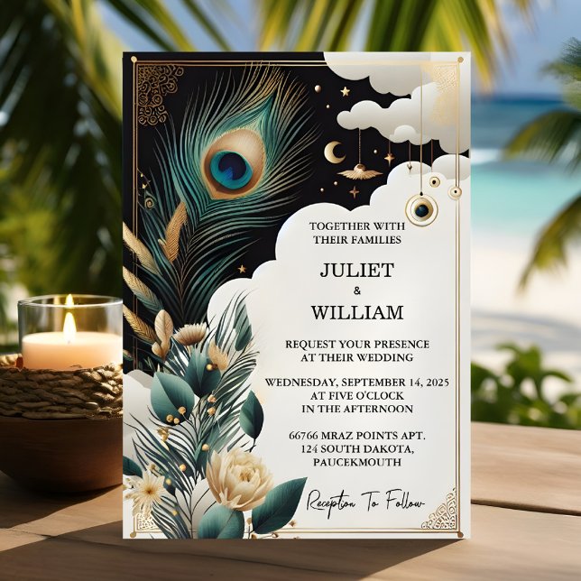 Now Feather Rustic Asian Sky Cloud Peacock Wedding Invitation (Creator Uploaded)