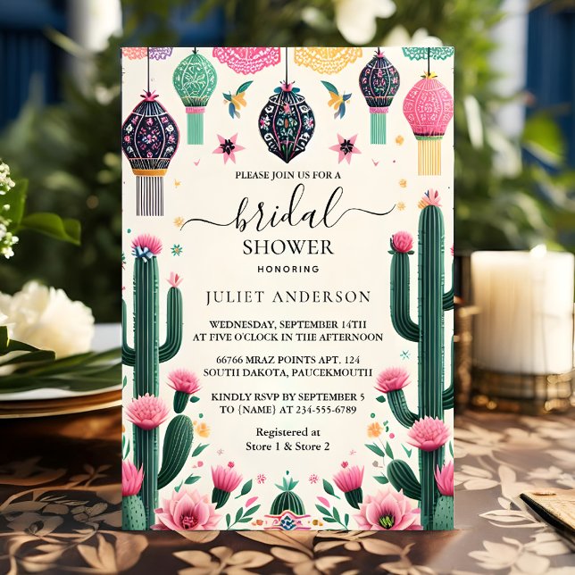 Now Fiesta Cactus Travel Mexicans Bridal Shower Invitation (Creator Uploaded)