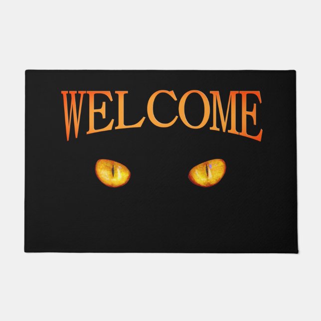 Now He Sees you Black Cat Doormat (Front)