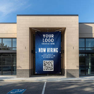 Now Hiring Banner QR Code Blue Grunge Gradient