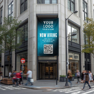 Now Hiring Banner QR Code Teal Grunge Gradient