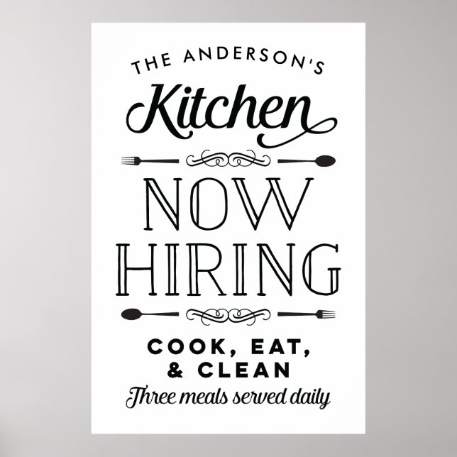 Now Hiring Fun Personalised Custom Kitchen Print (Front)