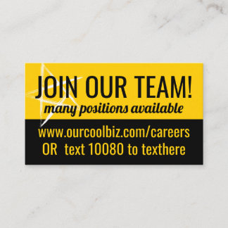 Now hiring help wanted employment job posting busi business card