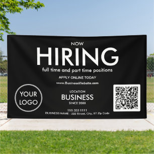 Now Hiring Modern Black Business Logo QR Code  Banner