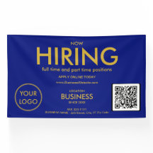 Now Hiring Modern Gold Business Logo QR Code Blue