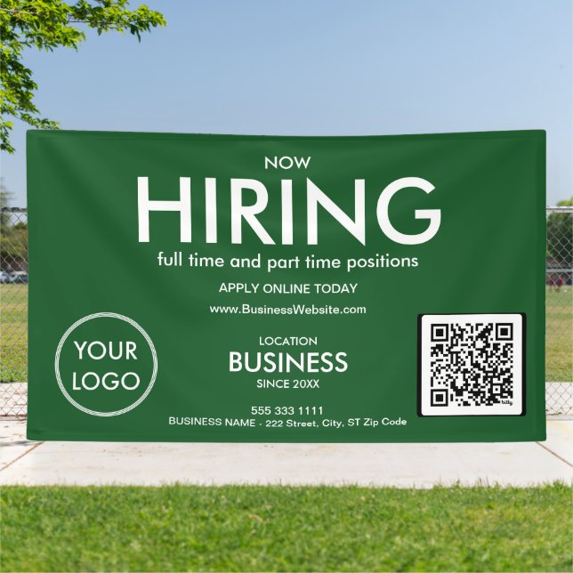 Now Hiring Modern Green Business Logo QR Code  Banner (Outside)