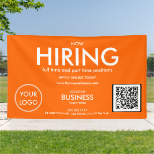 Now Hiring Modern Orange Business Logo QR Code  Banner