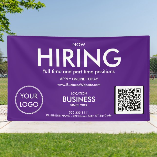 Now Hiring Modern Purple QR Code  Banner (Outside)