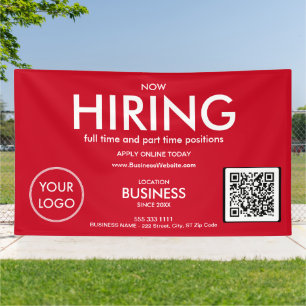 Now Hiring Modern Red Business Logo QR Code Banner