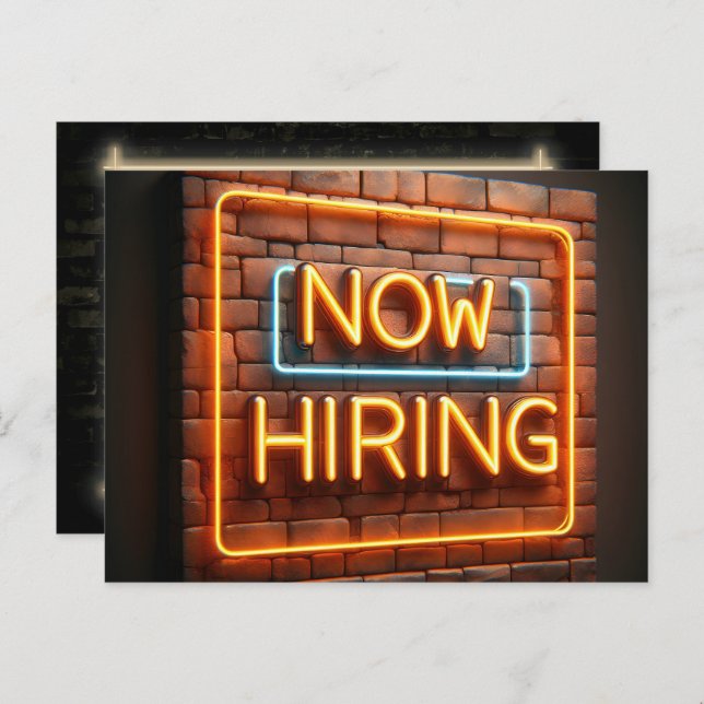 Now Hiring Neon Sign On Brick Postcard (Front/Back)