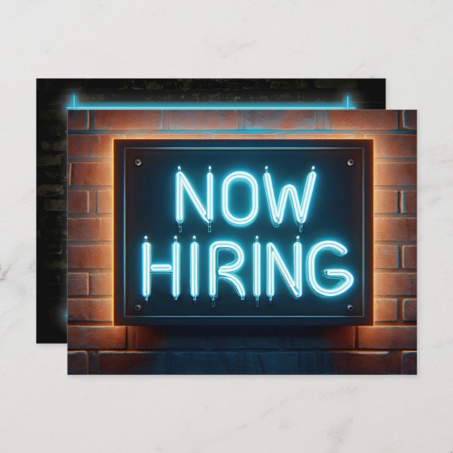 Now Hiring Neon Sign On Brick Postcard (Front/Back)