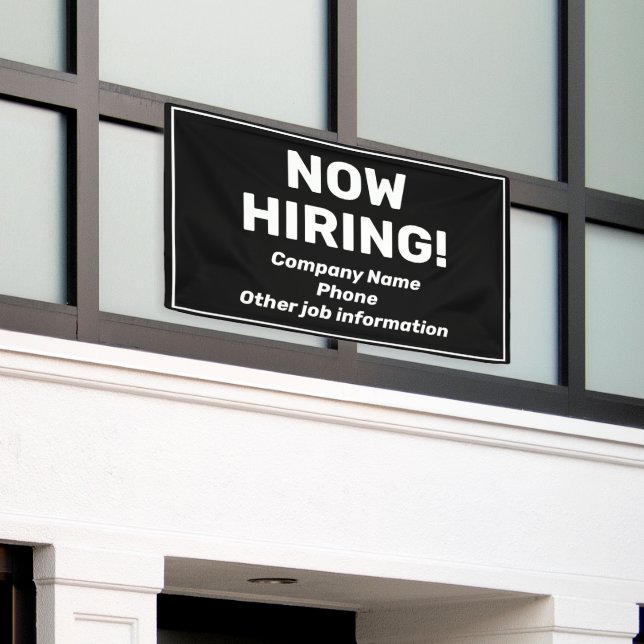 Now Hiring Personalised Black Banner (Outside Building)