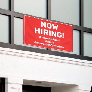 Now Hiring Personalised Red Banner