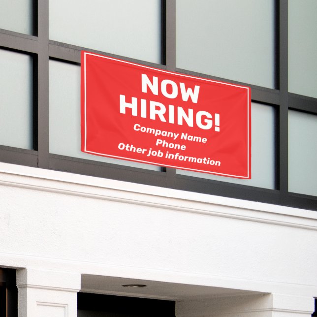 Now Hiring Personalised Red Banner (Outside Building)